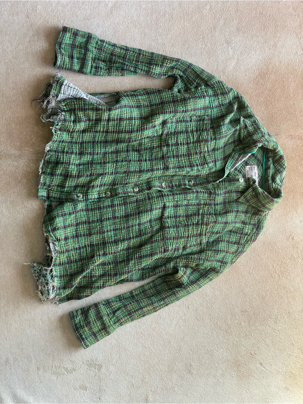 Distressed Green Plaid Button Up Shirt